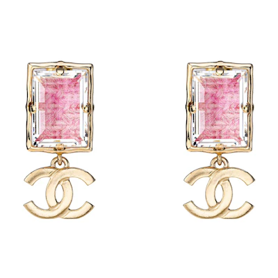(Women) CHANEL Classic Double C Fashion Metal Earrings Gold/Pink for Women. AB9535-B09653-NL148