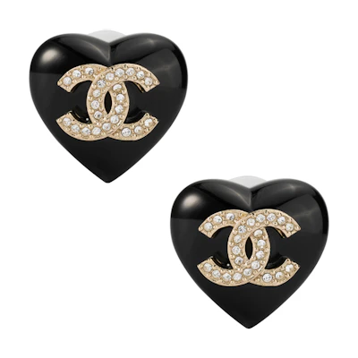 (Women) CHANEL Classic Double C Heart Alloy Earrings Black AB9377-B0908-NK212
