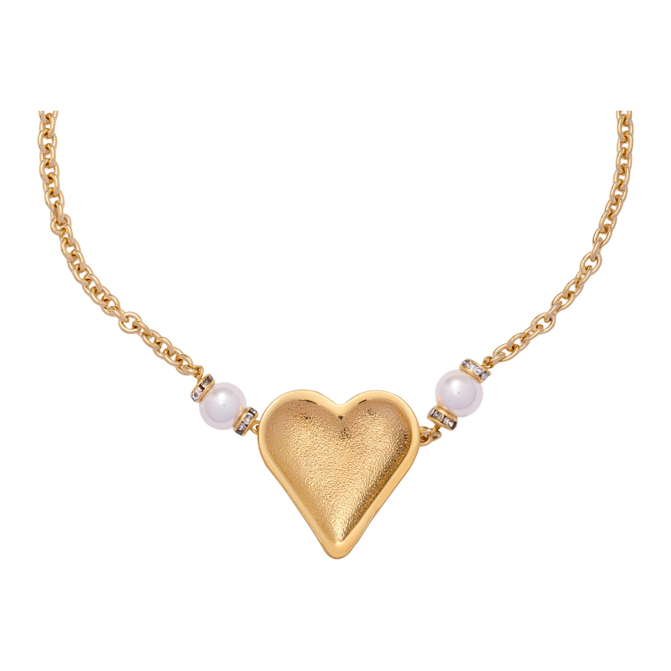 (Women) CHANEL Classic Double C Heart Design Metal Rhinestone Pearl Necklace Gold ABC236-B14766-NS752 圖 3