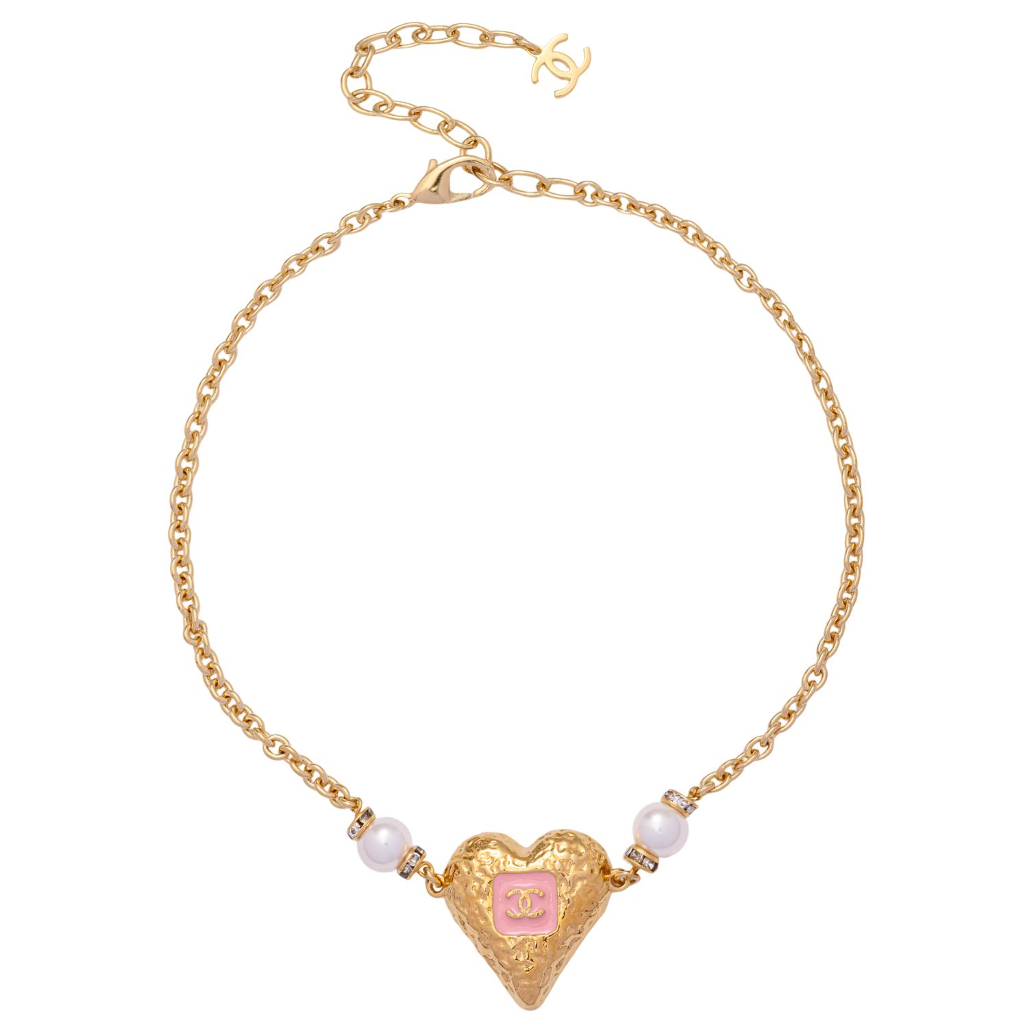(Women) CHANEL Classic Double C Heart Design Metal Rhinestone Pearl Necklace Gold ABC236-B14766-NS752 圖 4