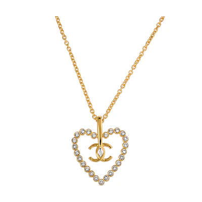 (Women) CHANEL Classic Double C Heart Pendant Metal Necklace for Women. AB9922-B09972-NM120