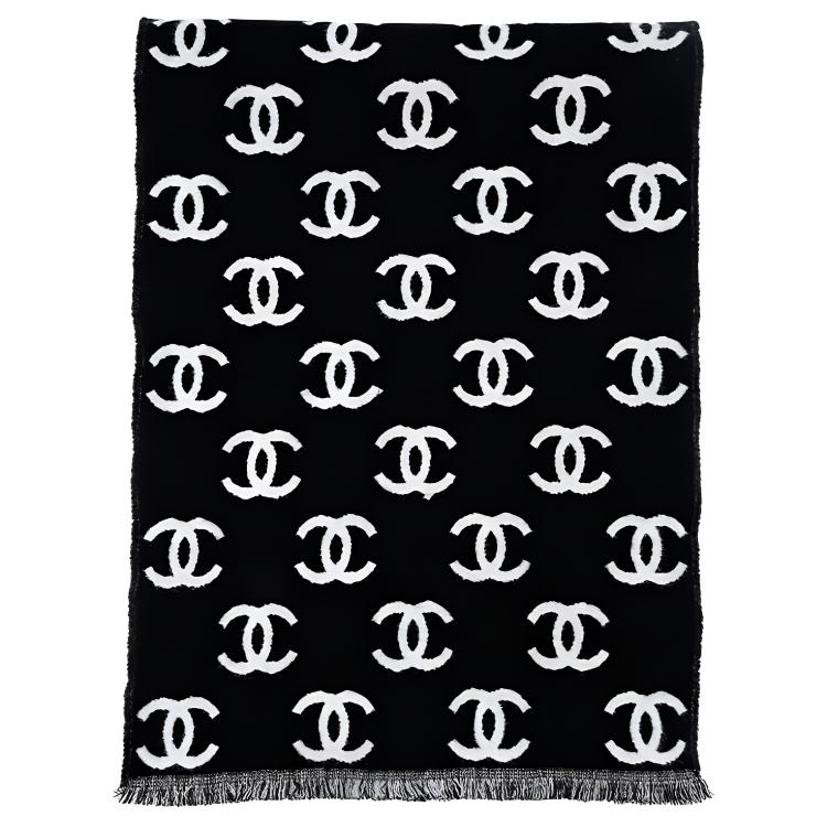 (Women) CHANEL Classic Double C Logo Wool Cashmere Scarf Black Women’s Scarf AA7067B0403994305