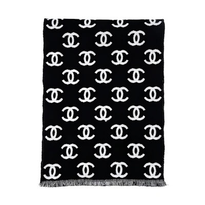 (Women) CHANEL Classic Double C Logo Wool Cashmere Scarf Black Women’s Scarf AA7067B0403994305