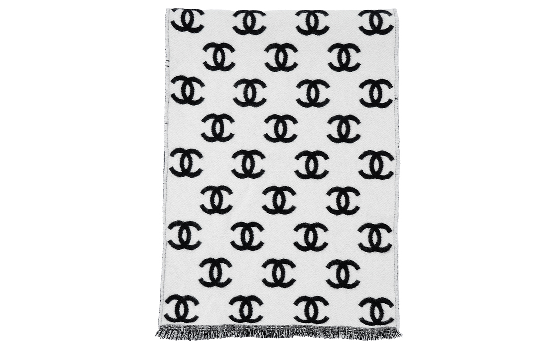 Shop (W) CHANEL 經典雙C標誌羊毛羊絨圍巾 黑色 女士圍巾 AA7067B0403994305