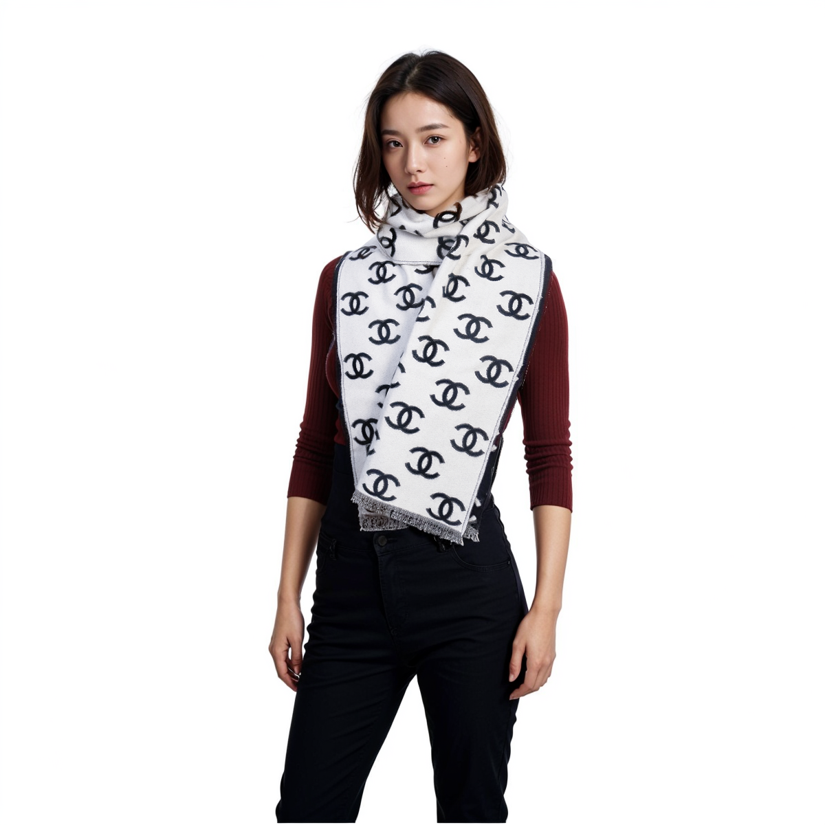 Purchase (W) CHANEL 經典雙C標誌羊毛羊絨圍巾 黑色 女士圍巾 AA7067B0403994305