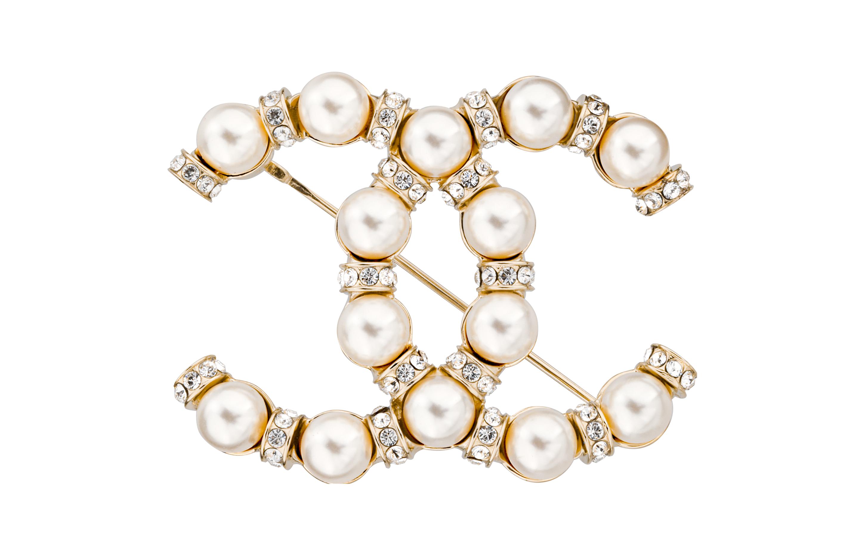 (Women) CHANEL Classic Double C Pearl Brooch in Crystal Gold/Pearl White for Women AB5647-B03409-N7683 圖 2