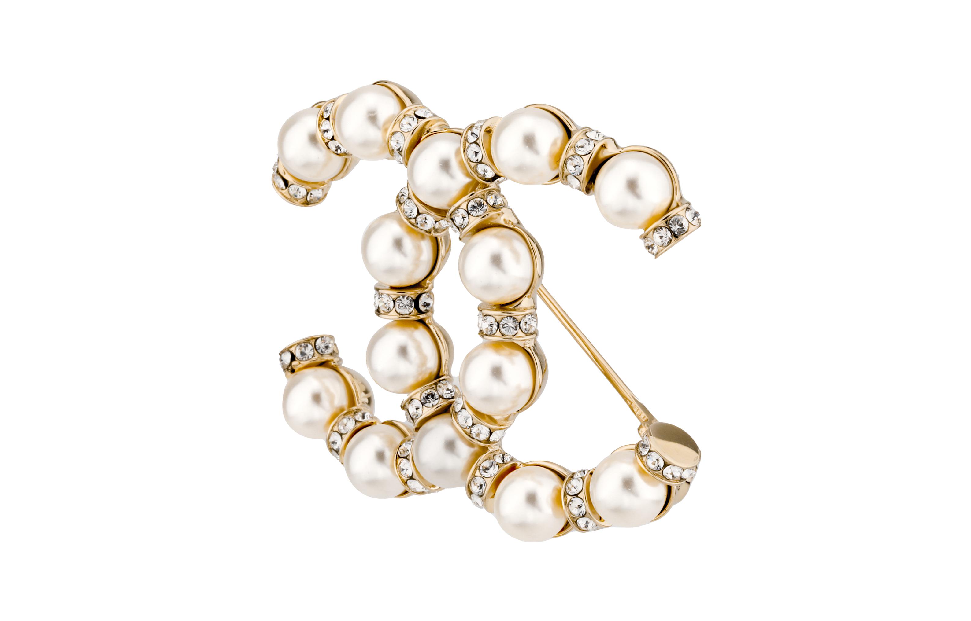 (Women) CHANEL Classic Double C Pearl Brooch in Crystal Gold/Pearl White for Women AB5647-B03409-N7683 圖 3