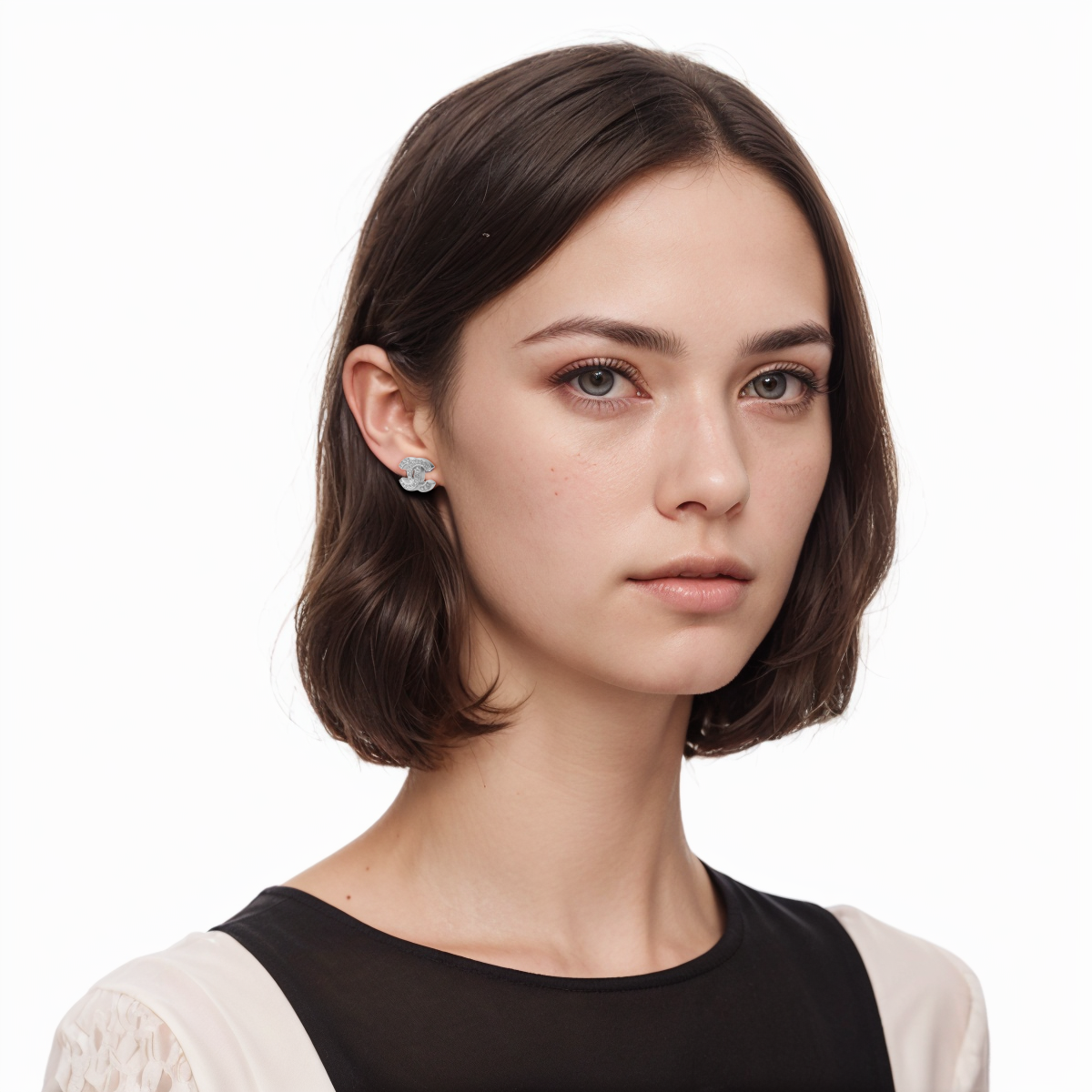 (Women) CHANEL Classic Double C Rhinestone Stud Earrings Silver Women A88429S 圖 5