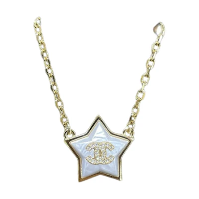 (Women) CHANEL Classic Double C Shining White Pendant Necklace Gold Accessory ABC405-B15459-NU624