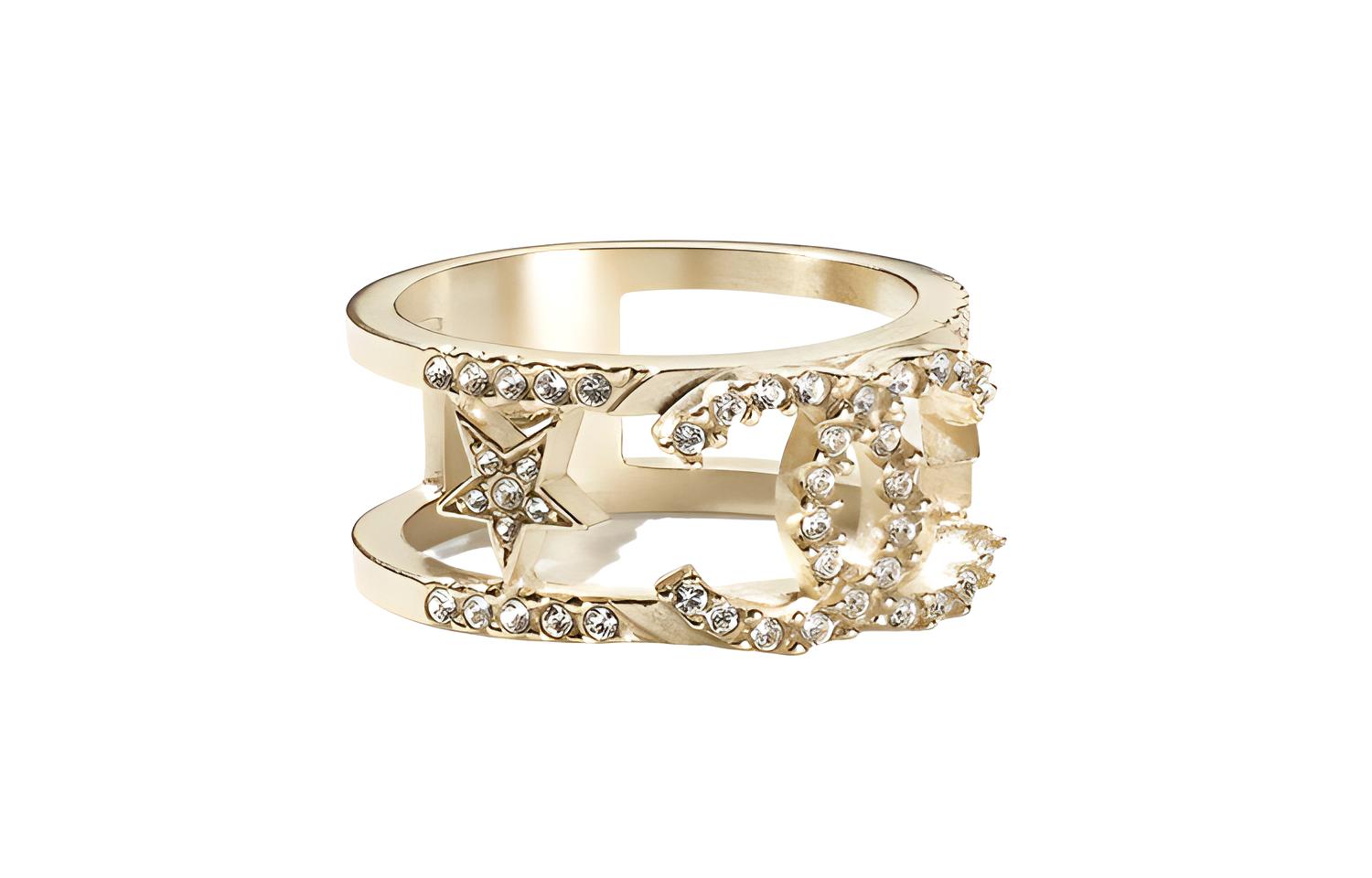 (Women) CHANEL Classic Double C Star Rhinestone Ring Gold (). AB8075-B07810-NH432