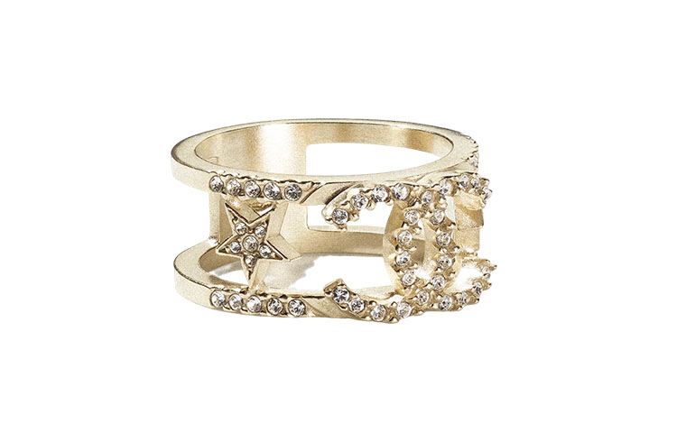 Order (W) CHANEL Cincin Double C Bintang Rhinestone Emas Klasik. AB8075-B07810-NH432