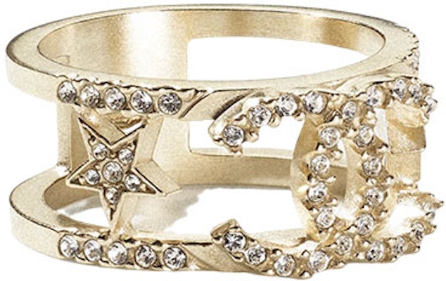 (W) CHANEL Cincin Double C Bintang Rhinestone Emas Klasik. AB8075-B07810-NH432 Order (W) CHANEL Cincin Double C Bintang Rhinestone Emas Klasik. AB8075-B07810-NH432