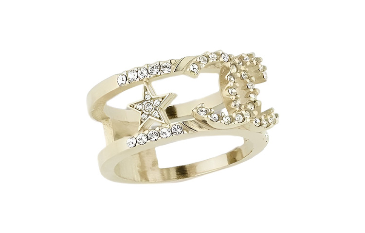 Lookbook (W) CHANEL Cincin Double C Bintang Rhinestone Emas Klasik. AB8075-B07810-NH432