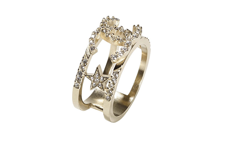 Shop (W) CHANEL Cincin Double C Bintang Rhinestone Emas Klasik. AB8075-B07810-NH432