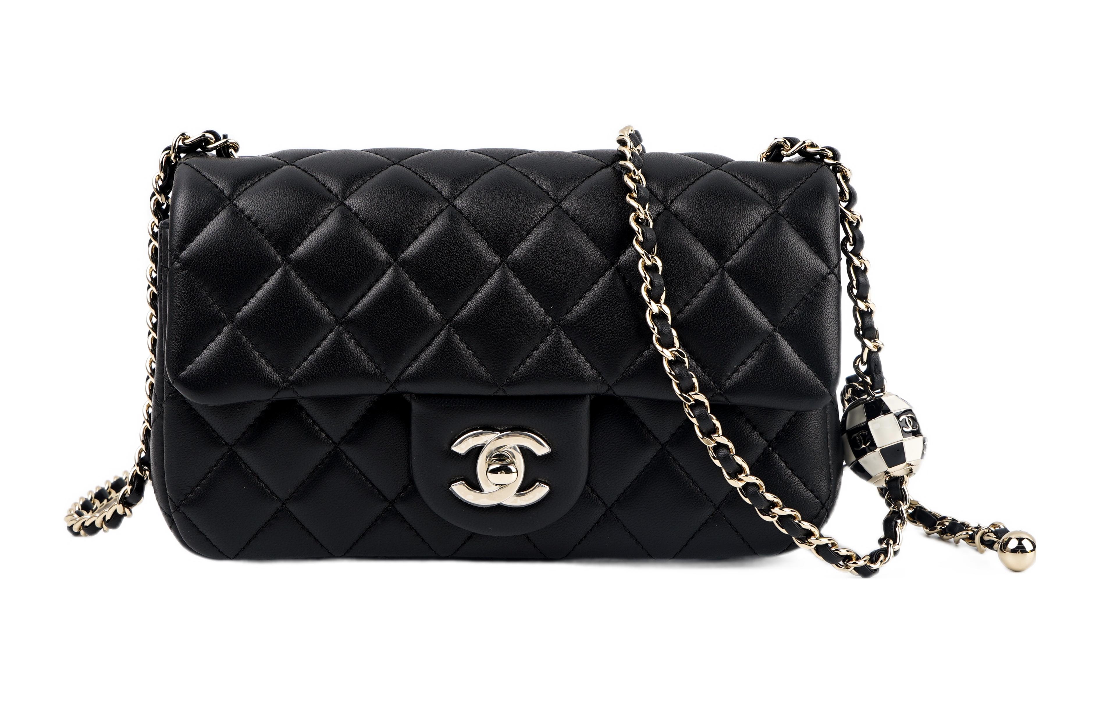 (Women) Chanel Classic Flap Black Lambskin Gold Ball Chain Adjustable Shoulder Bag. AS1787-B09985-94305