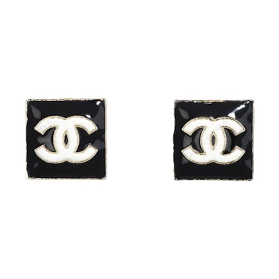 (Women) CHANEL Classic Logo Double C Metal Earrings Black Small. AB8687-B08502-NI910