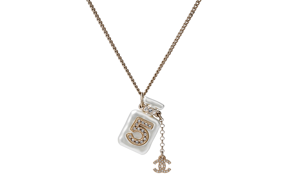 (Women) CHANEL Classic Logo Necklace with Rhinestones and Metal Engraved Numbers. AB8472-B08262-NI490