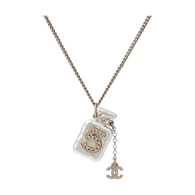 (Women) CHANEL Classic Logo Necklace with Rhinestones and Metal Engraved Numbers. AB8472-B08262-NI490