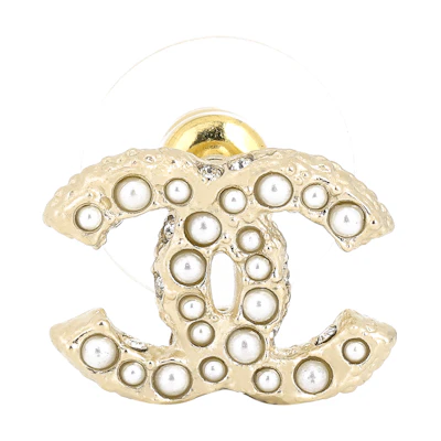 (Women) CHANEL Classic Logo Pearl Resin Gold Diamond Earrings - Gold. A64766Y09530