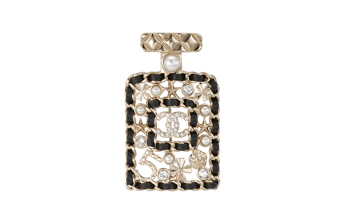 (Women) CHANEL Classic Perfume Bottle Gold Rhinestone Brooch for Women. AB4701B04013N8553 圖 2