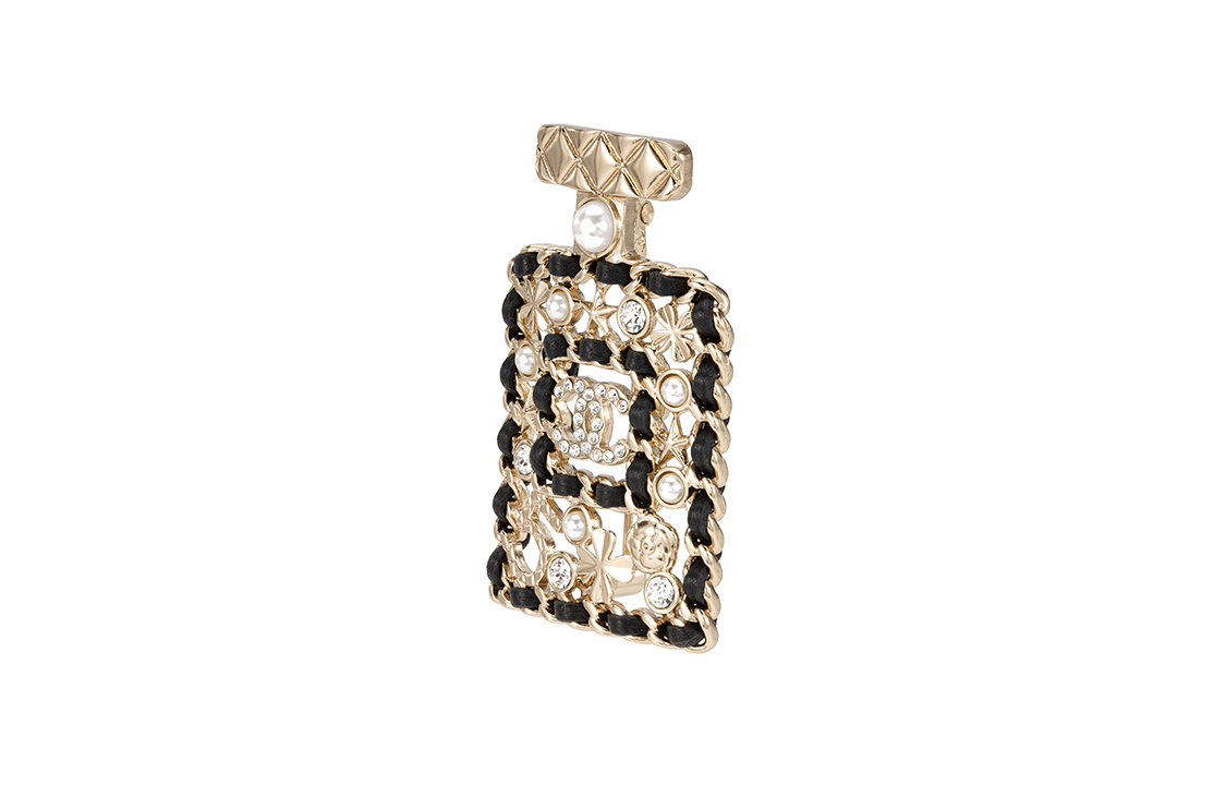 (Women) CHANEL Classic Perfume Bottle Gold Rhinestone Brooch for Women. AB4701B04013N8553 圖 3