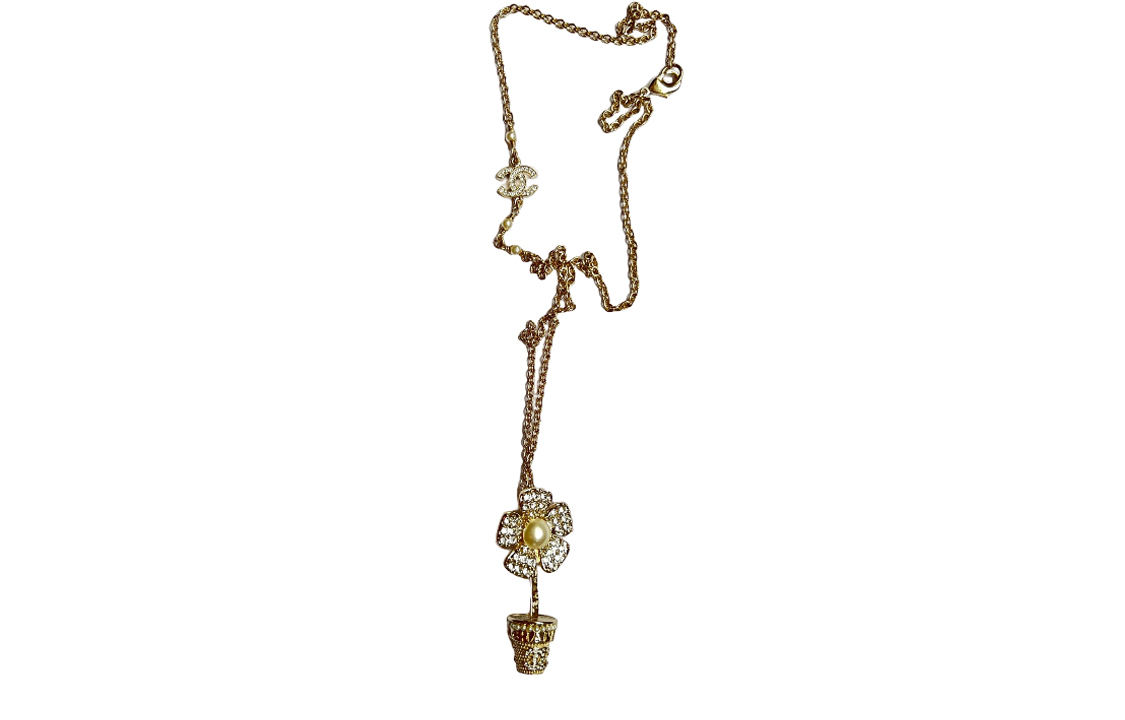 (Women) Chanel Clover Crystal Pot Necklace  Gold - Spring 2023 New Arrival. ABA579-B10750-NN572