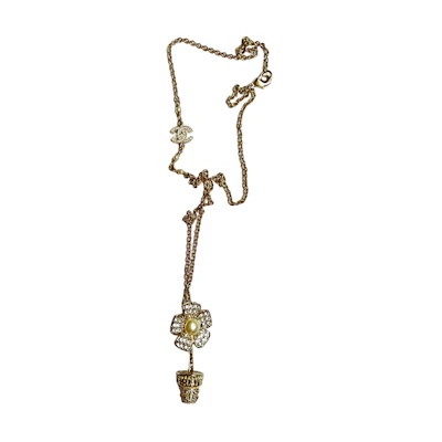 (Women) Chanel Clover Crystal Pot Necklace Gold - Spring 2023 New Arrival. ABA579-B10750-NN572