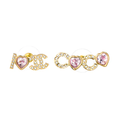(Women) CHANEL Coco Asymmetric Earrings Gold/Pink AB8202-B08567-NJ003