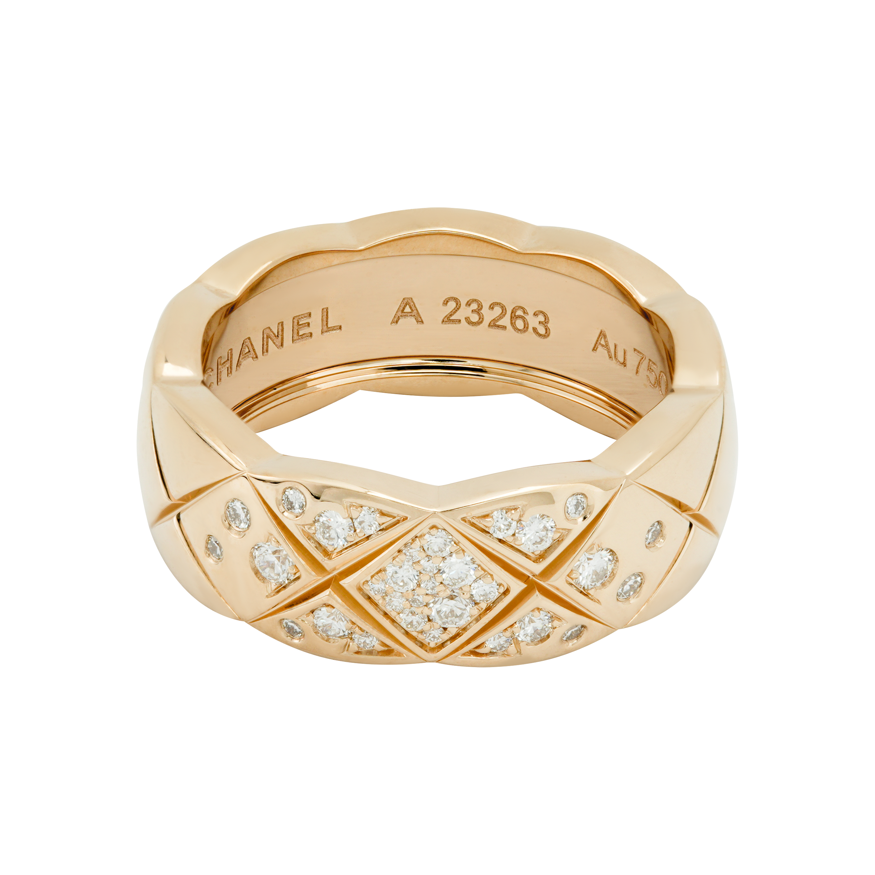 (Women) CHANEL Coco Crush Diamond Ring 18K Gold Beige Quilted Wide Band for Women. J11101