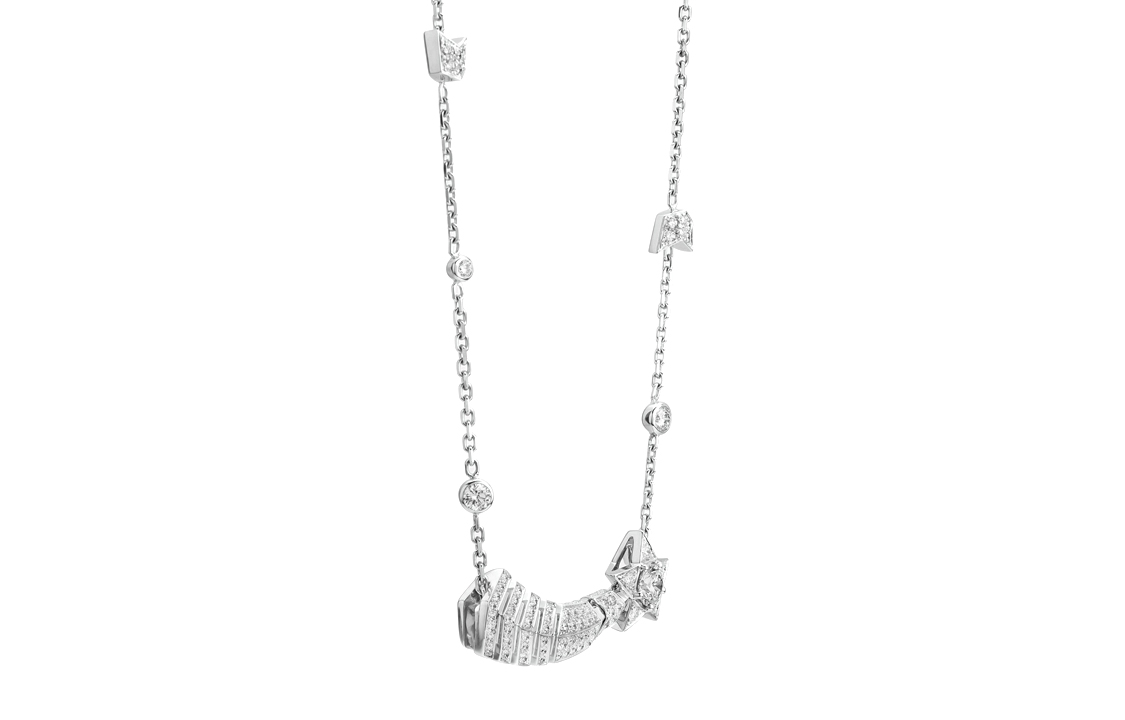 (Women) CHANEL Comète Chevron Convertible Necklace 18K White Gold Diamond for Women. J11934