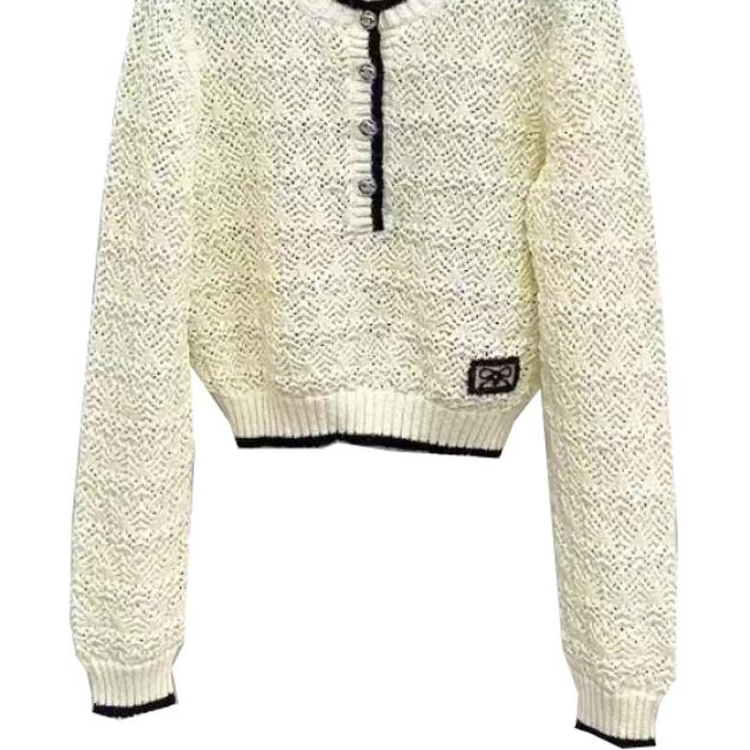 Shop (W) 香奈儿米色撞色边针织长袖休闲毛衣女款 P76860-K11068-NV821