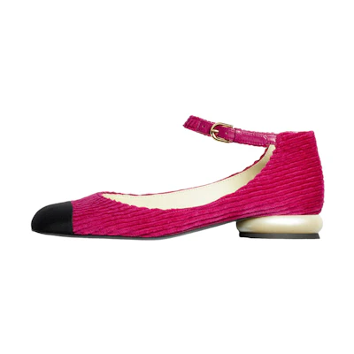 (W) Chanel Corduroy Flat Peach Pink 'Fashion Mary Jane'