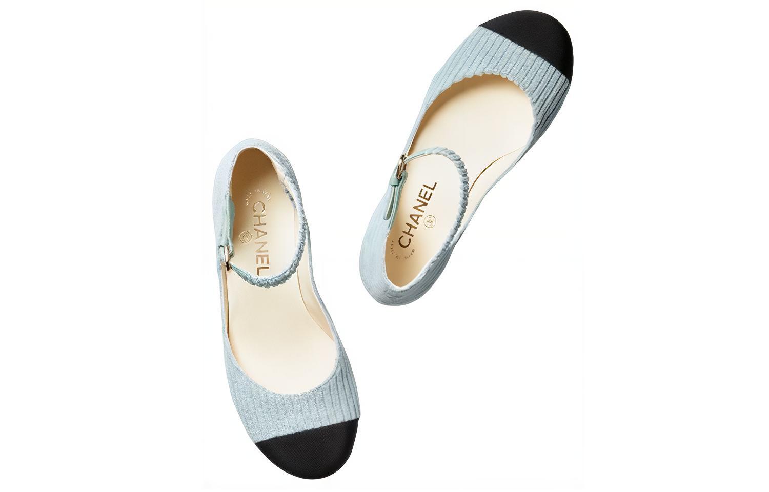 Lookbook (W) 香奈儿灯芯绒玛丽珍鞋'浅蓝色' G39281-Y56053-K4925