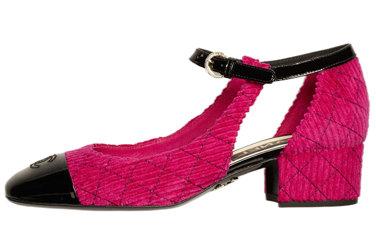 (W) Chanel Corduroy Mary Jane 'Magenta Mid-Heel'