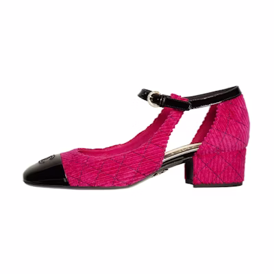(W) Chanel Corduroy Mary Jane 'Magenta Mid-Heel'