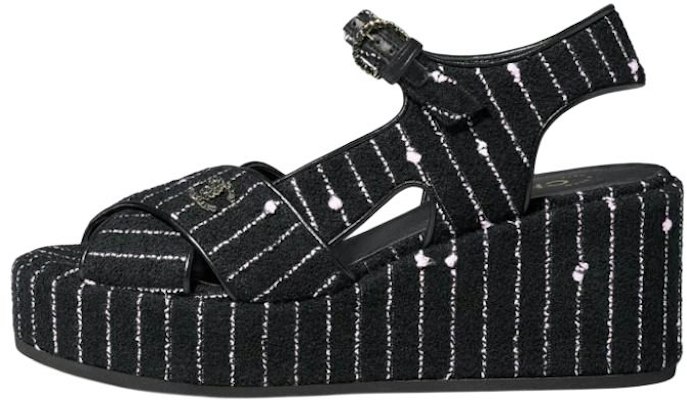 (W) Chanel Baumwoll-Canvas ''Fantasy Tweed Logo'' Sandalen 7cm ''Schwarz'' G39918-X56948-K5784 Buy (W) Chanel Baumwoll-Canvas ''Fantasy Tweed Logo'' Sandalen 7cm ''Schwarz'' G39918-X56948-K5784