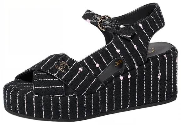 (W) Chanel Baumwoll-Canvas ''Fantasy Tweed Logo'' Sandalen 7cm ''Schwarz'' G39918-X56948-K5784 Lookbook (W) Chanel Baumwoll-Canvas ''Fantasy Tweed Logo'' Sandalen 7cm ''Schwarz'' G39918-X56948-K5784