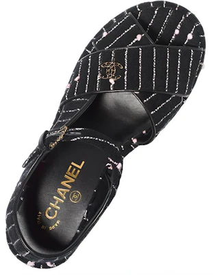 (W) Chanel Baumwoll-Canvas ''Fantasy Tweed Logo'' Sandalen 7cm ''Schwarz'' G39918-X56948-K5784 Purchase (W) Chanel Baumwoll-Canvas ''Fantasy Tweed Logo'' Sandalen 7cm ''Schwarz'' G39918-X56948-K5784