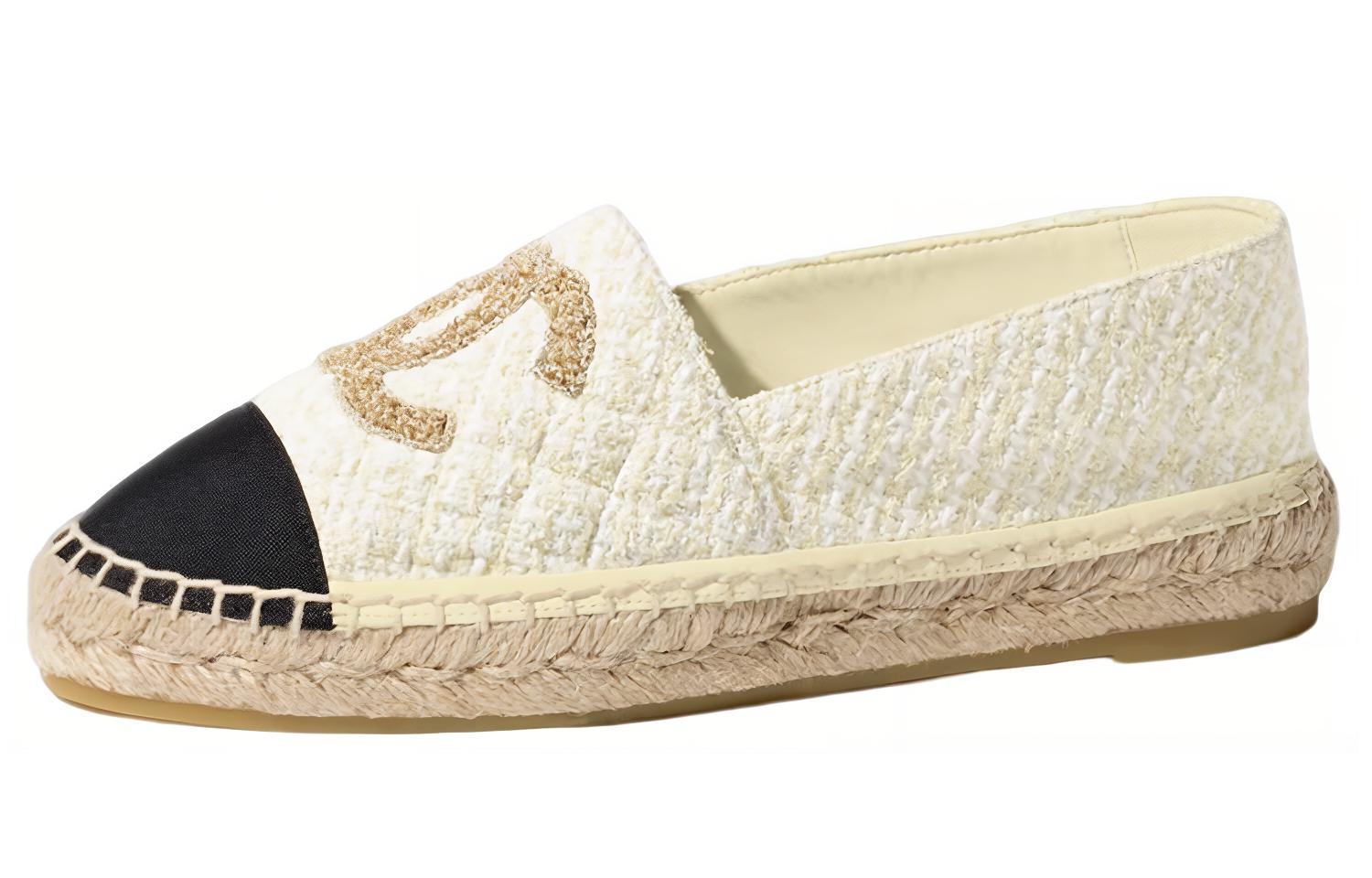 (W) Chanel Cotton Tweed 'Logo Espadrille - Light Yellow'