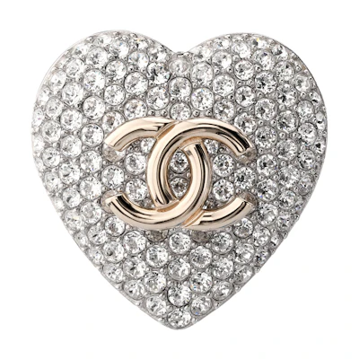(Women) CHANEL Crystal Brass Brooch Gold/White AB3644-B02818-N6656