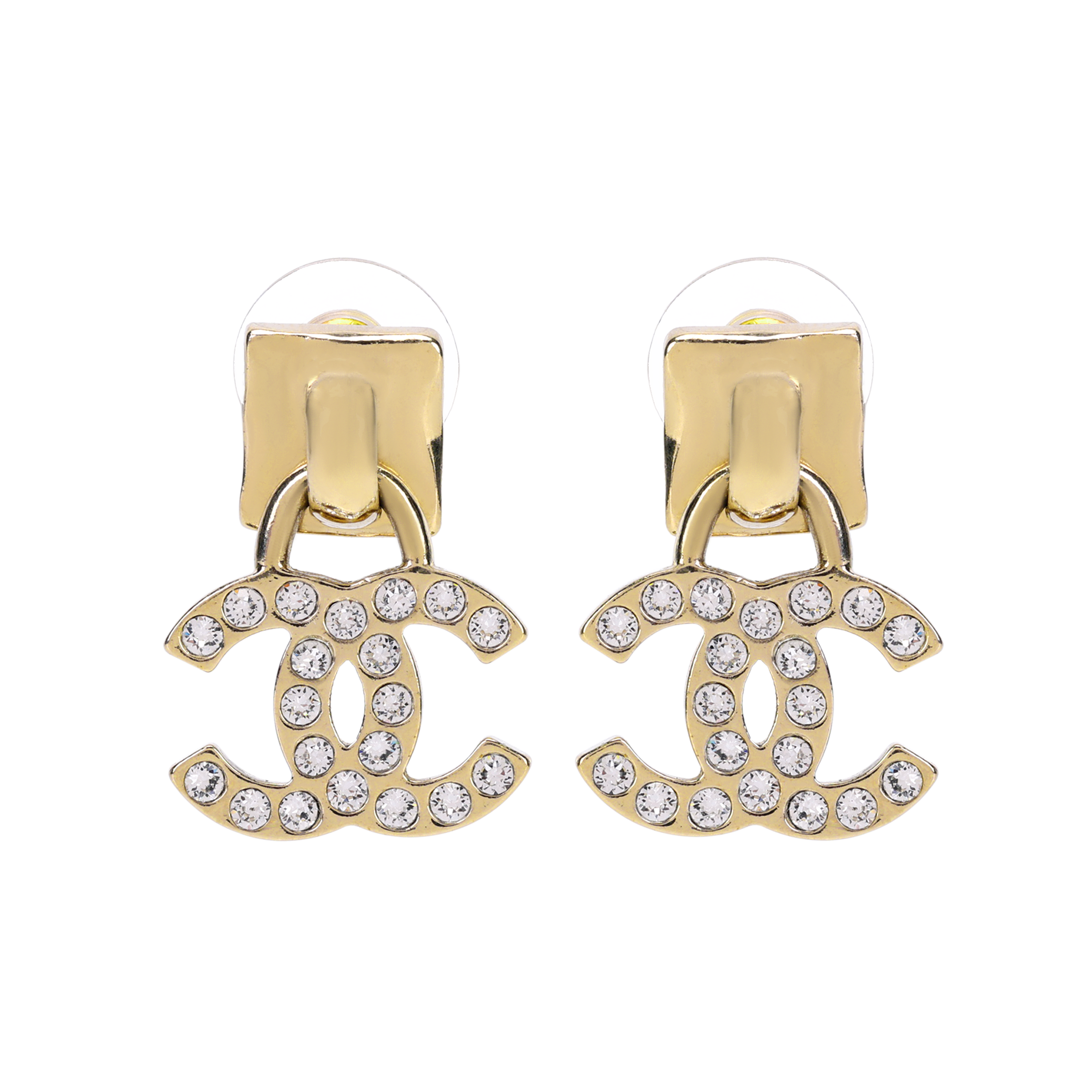 (Women) CHANEL Crystal Double C Metal Lock Earrings for Women. AB6628-B06109-ND100