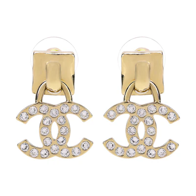 (Women) CHANEL Crystal Double C Metal Lock Earrings for Women. AB6628-B06109-ND100