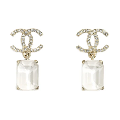 (Women) CHANEL Crystal Earrings Gold/White Metal Brass. AB6303-B05757-NC551