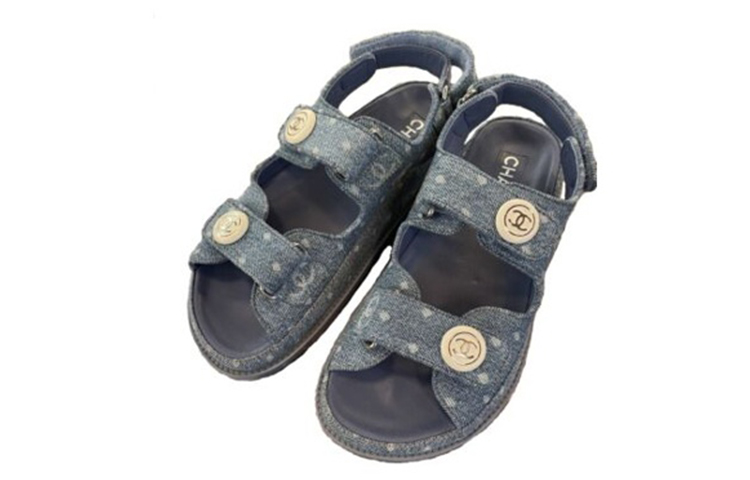 (Women) Chanel Denim Flat 'Velcro Fashion Slide - Denim Blue' G35927-X56947-0S944