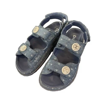 (W) Chanel Denim Flat 'Velcro Fashion Slide - Denim Blue'