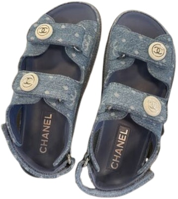 (W) 香奈儿丹宁蓝色魔术贴平底时尚拖鞋 G35927-X56947-0S944 Order (W) 香奈儿丹宁蓝色魔术贴平底时尚拖鞋 G35927-X56947-0S944