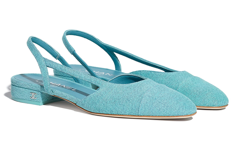 Shop (W) Chanel Denim Slingback Flats ''Spitse Neus Blauw'' G31319-X56190-0K810