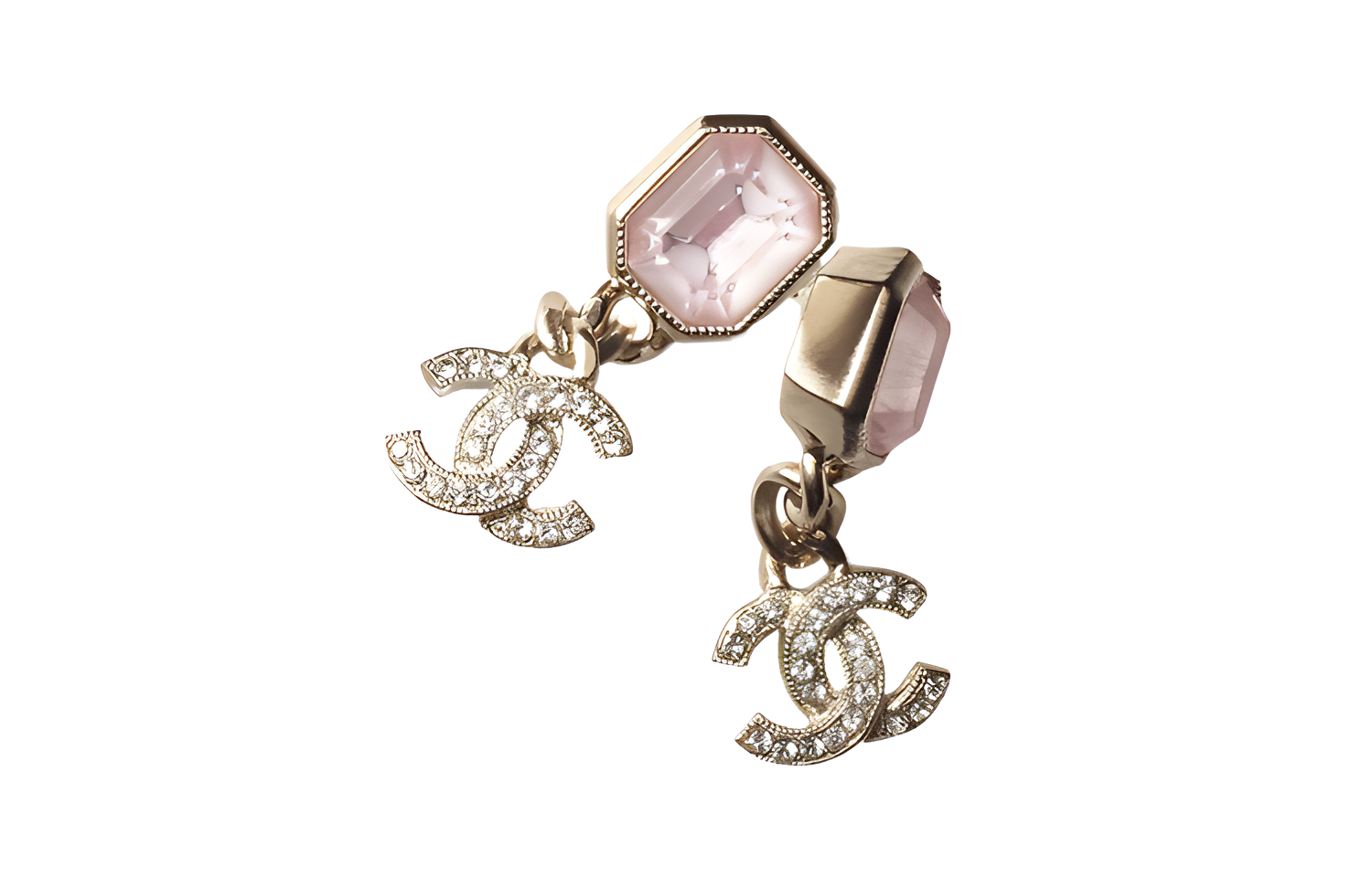 (Women) CHANEL Diamond Quilted Double C Pendant Earrings Gold/Pink (Womens). AB9351-B09078-NK202