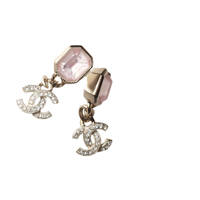 (Women) CHANEL Diamond Quilted Double C Pendant Earrings Gold/Pink (Womens). AB9351-B09078-NK202