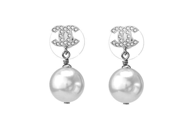 (Women) CHANEL Double-C Pearl Pendant Crystal Silver Earrings for Women A36138-Y02005-Z2354 圖 2